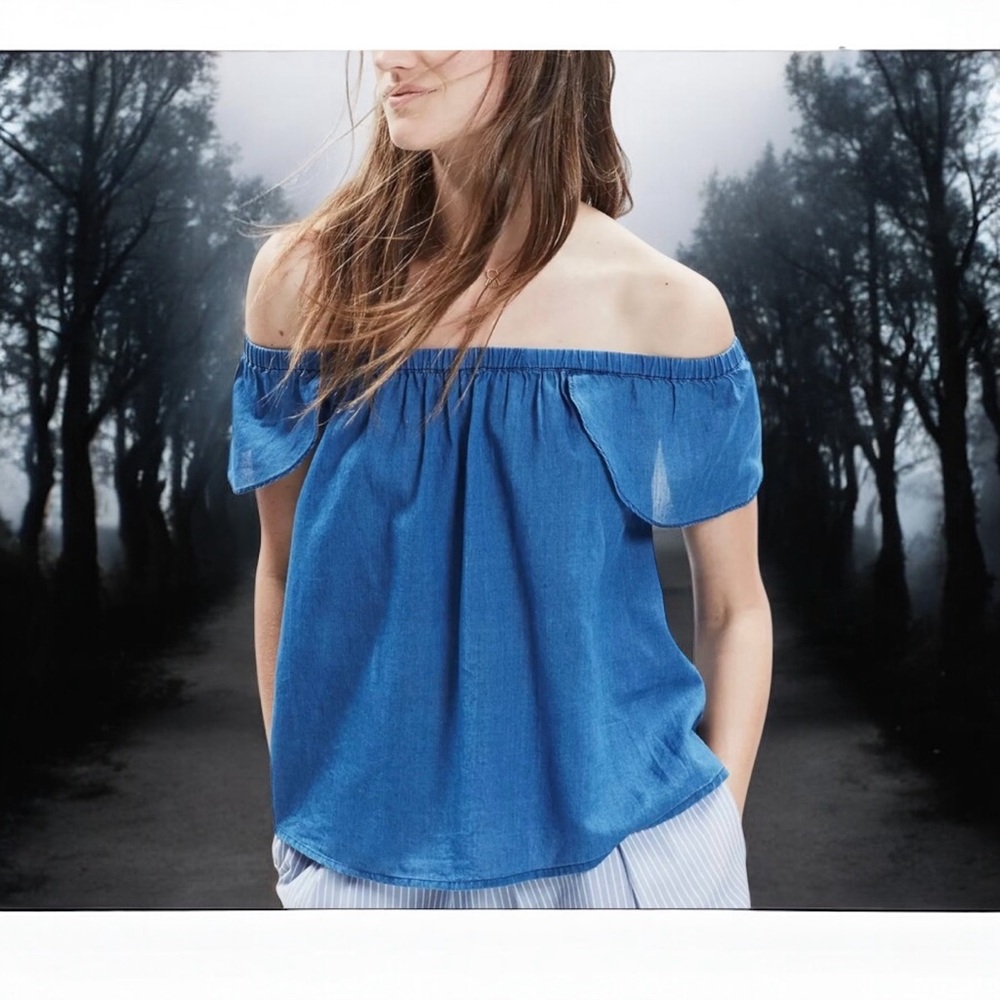 MADEWELL - Indigo Cotton Off-the-Shoulder Top
